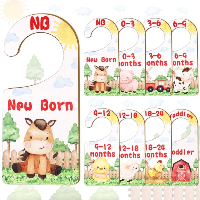 CORNER LACE Baby Closet Dividers 8PCS, Farm Animal Theme Wooden Double-Sided Clothes Size Hanger Organizer from Newborn to Toddler for Nursery Decor Baby Shower Birthday Gift (Includes Gift Box) - Image 1